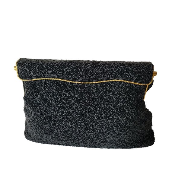Vintage Elsie Tu Hong Kong Beaded Black Purse With Gold Hardware - Picture 11 of 14